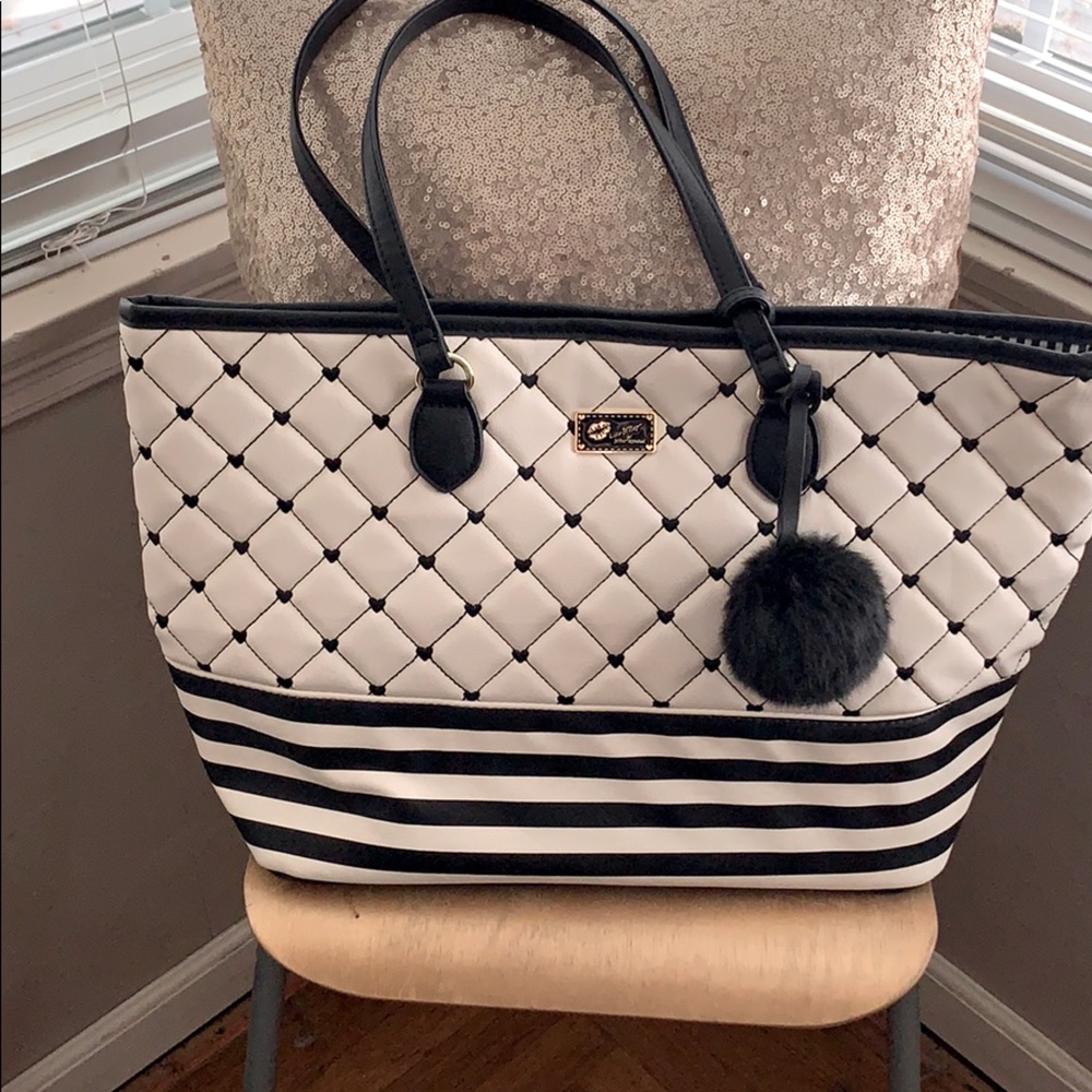 Betsey Johnson mini hearts black and white purse